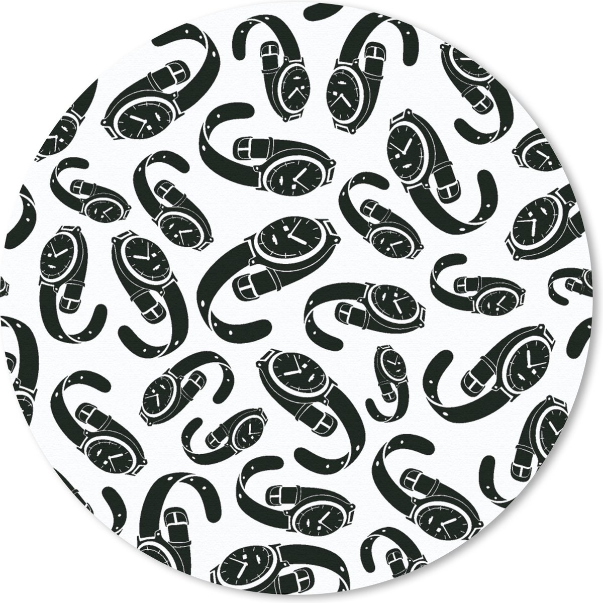 Muismat rond 50x50 cm - Mousepad Horloge - Zwart Wit - Patronen - Ronde muismatten