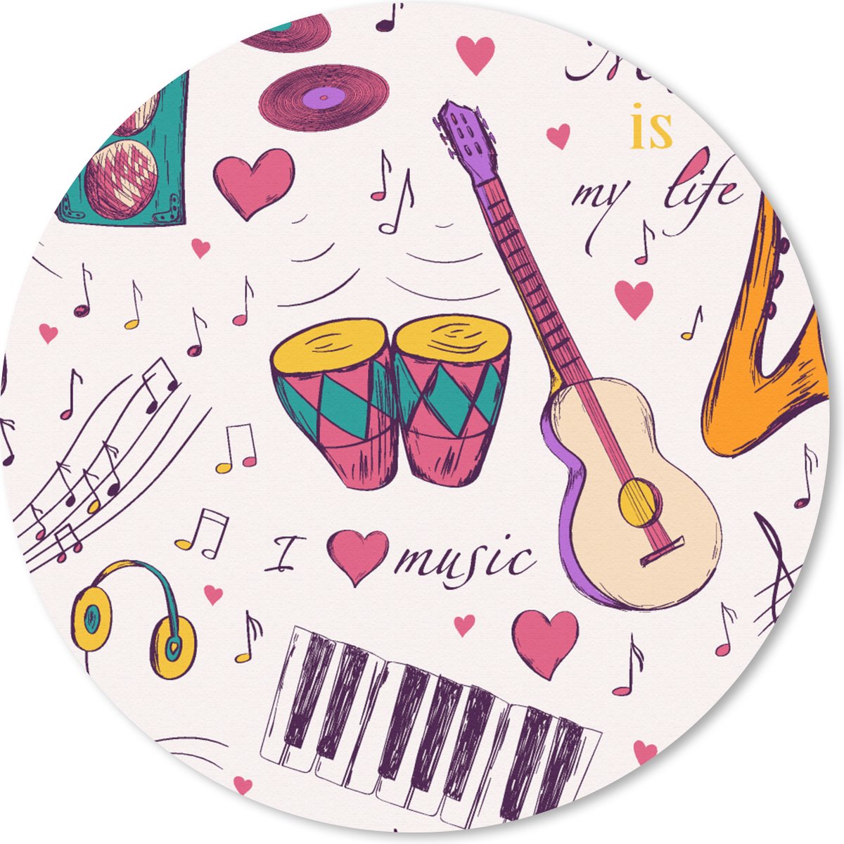 Muismat rond 30x30 cm - Mousepad Muziek - Instrumenten - Quotes - Ronde muismatten