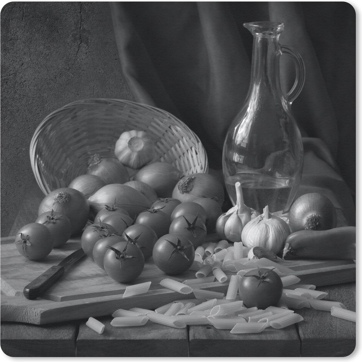 Muismat 20x20 cm - Mousepad Stilleven - Pasta - Zwart - Wit - Muismatten