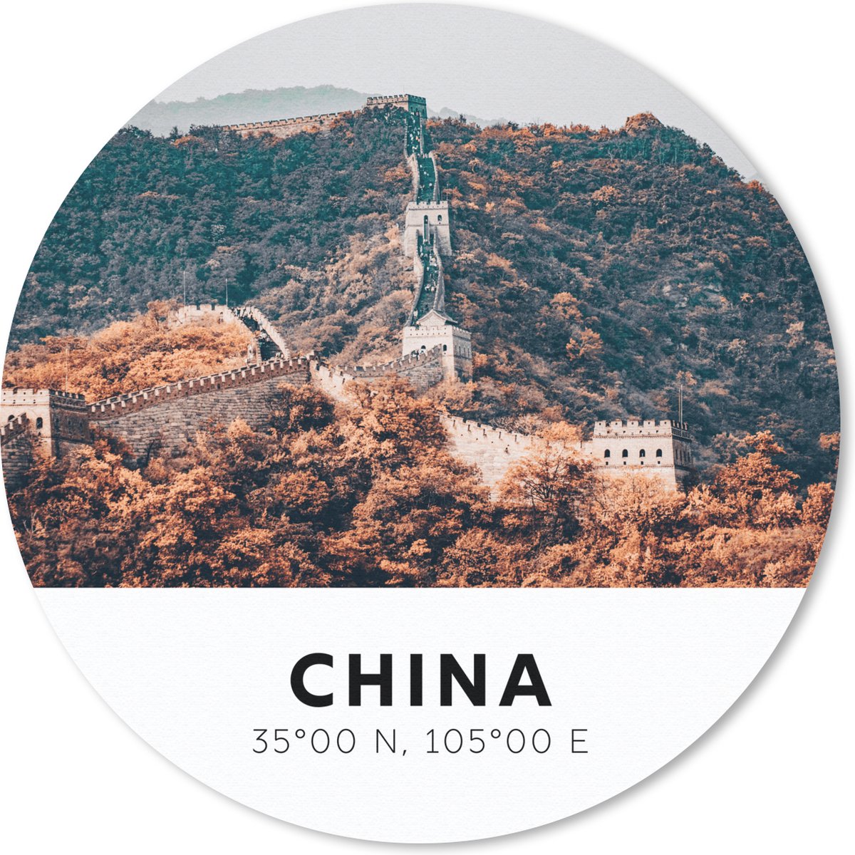Muismat rond 30x30 cm - Mousepad China - Chinese Muur - Herfst - Ronde muismatten