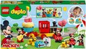 LEGO DUPLO Disney Mickey & Minnie Verjaardagstrein verpakking. Toont de set, Mickey Mouse, Minnie Mouse, Pluto en de leerdoelen.