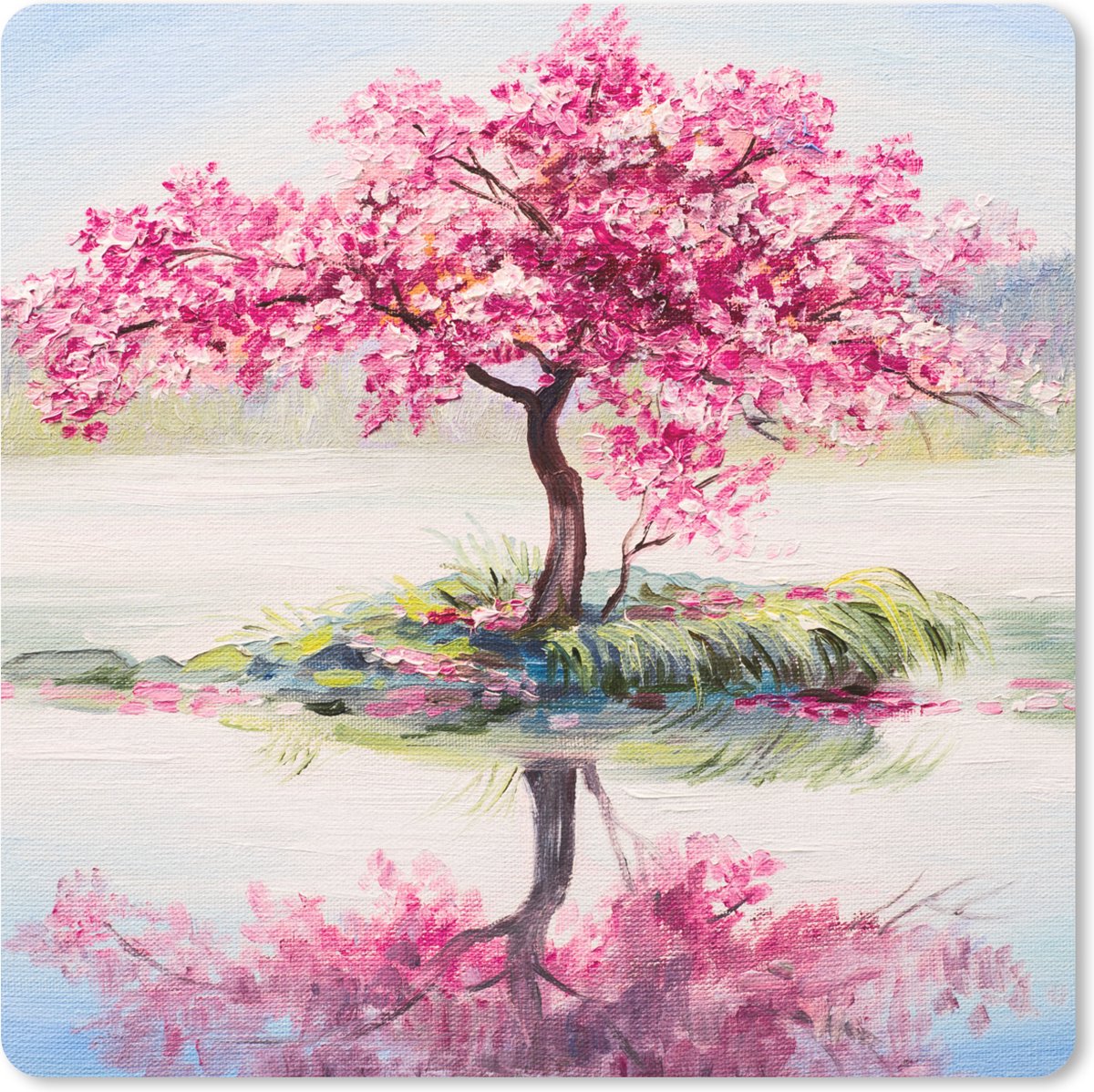 Muismat 30x30 cm - Mousepad Schilderij - Bloesem - Bloesemboom - Water - Olieverf - Muismatten