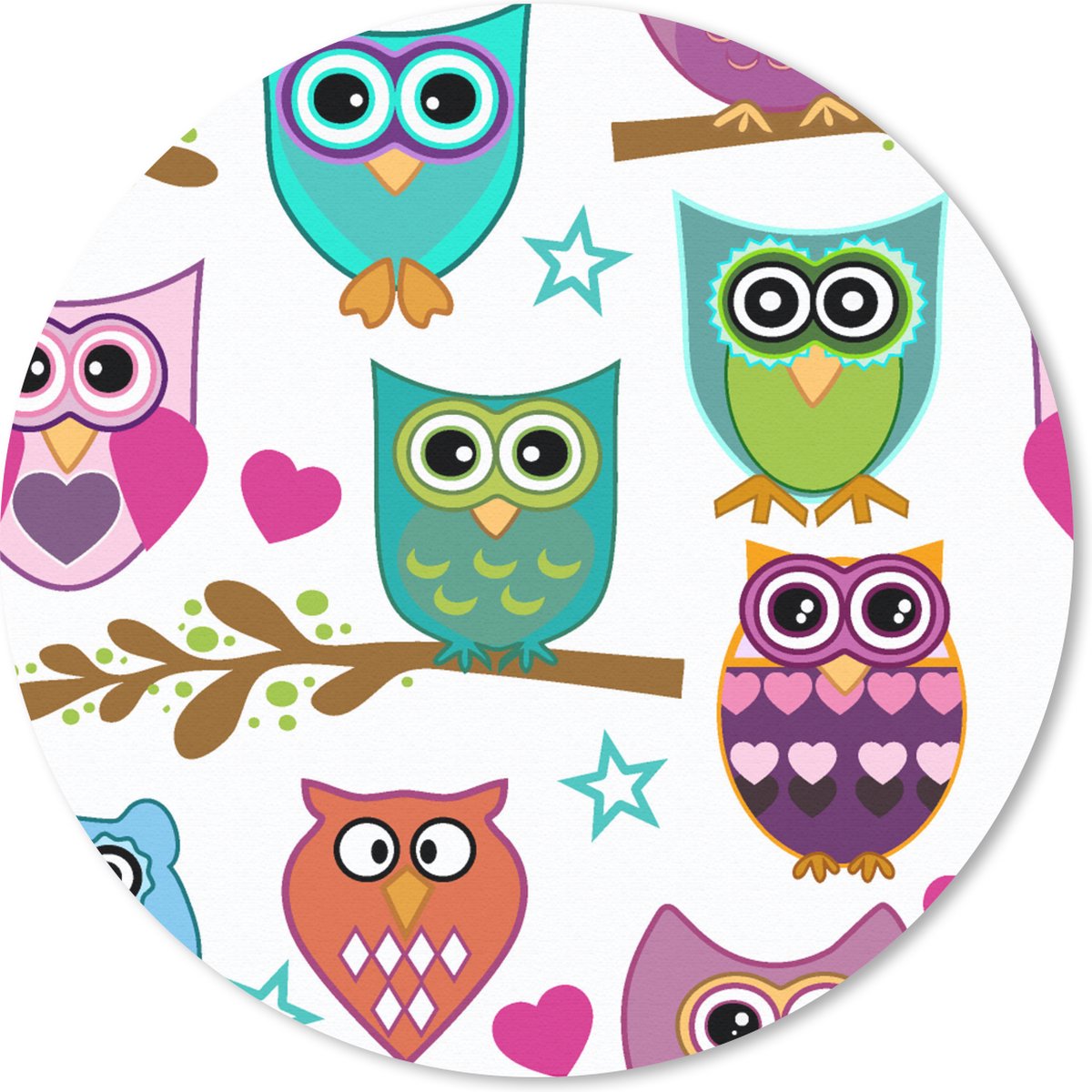 Muismat rond 20x20 cm - Mousepad Design - Uilen - Dieren - Ronde muismatten