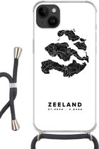 Geschikt voorApple Iphone 14 Plus - Crossbody Case - Zeeland - Nederland - Wegenkaart - Siliconen - Crossbody - Backcover met Koord - Telefoonhoesje met koord - Hoesje met touw