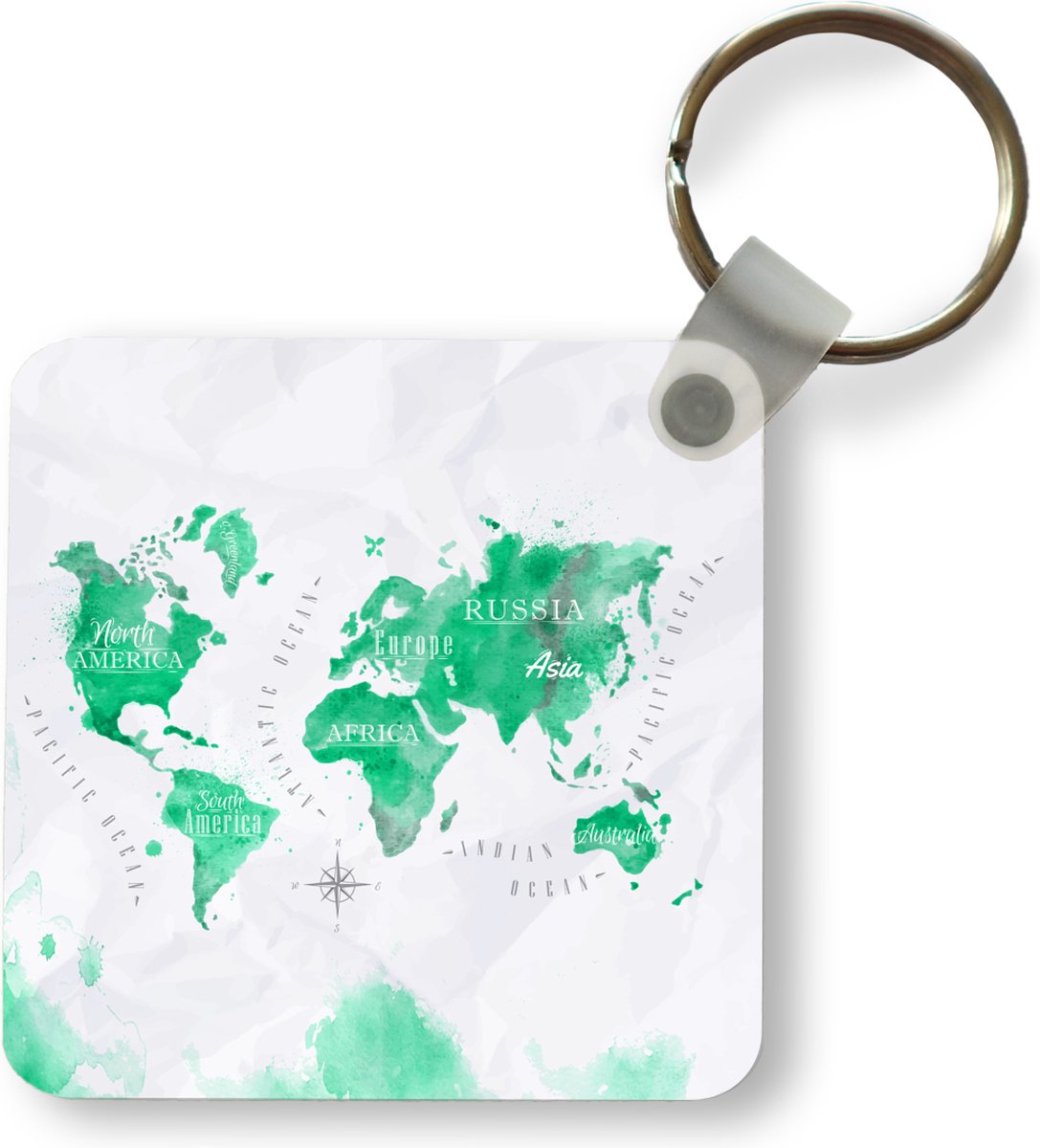 Sleutelhanger - Uitdeelcadeautjes - Wereldkaarten - Groen - Verf - Plastic