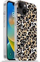 Geschikt voorApple Iphone 14 Plus - Soft case hoesje - Dierenprint - Panter - Bruin - Waterverf - Siliconen Telefoonhoesje