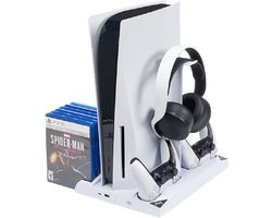 Multifunctioneel Opbergstation Standaard met Koeling Ventilatie geschikt voor Playstation 5 | Coolingstation met oplader voor PS5 DualSense Controllers Joystick | CD games en Koptelefoon opbergen - IV-P5249