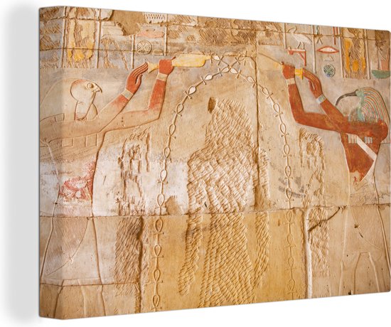 Canvas Schilderij Een muurtekening van de Egyptische god Thoth - 30x20 cm - Wanddecoratie