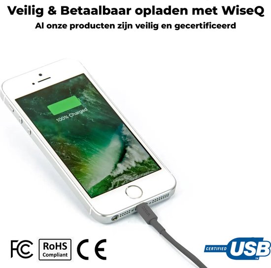 WISEQ unieke iPhone oplader + USB Lightning Kabel - 1 Meter - Zwart - WISEQ
