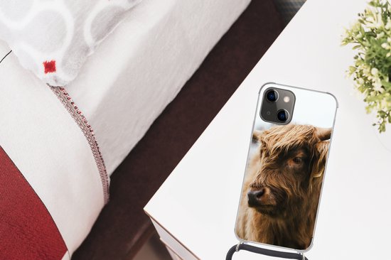 Coque avec cordon iPhone 13 Mini - Highlander écossais - Animaux - Cornes - Siliconen - Bandoulière - Coque arrière avec cordon - Coque pour téléphone avec cordon - Coque avec corde