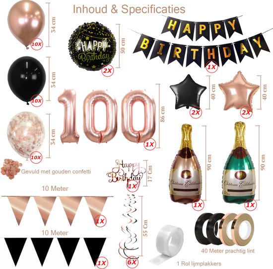 Q2P - 21 Jaar - Verjaardag Versiering - Helium Ballonnen - Feest Pakket - Happy Birthday - Versiering - Zwart & Goud - Gallant & More