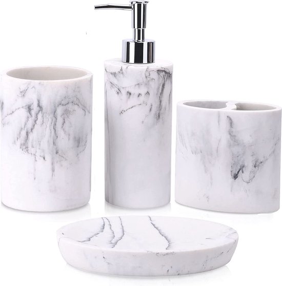 ZCCZ Badkamer accessoire set 4 stuks, badkamer decor accessoires met zeepdispenser,... bol