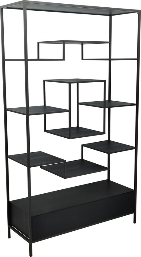 PTMD Lixly Black wood iron frame open cabinet