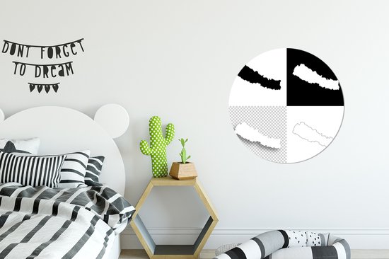 Quatre illustrations noir et blanc de Népal Wall cercle aluminium ⌀ 60 cm - tirage photo sur cercle mural / cercle vivant / cercle jardin (décoration murale)