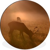 WallCircle - Wandcirkel - Muurcirkel - Herten - Mist - Bos - Aluminium - Dibond - ⌀ 140 cm - Binnen en Buiten