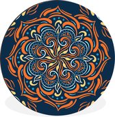 Motif carré avec un mandala détaillé et orange sur fond sombre Cercle mural aluminium - ⌀ 60 cm - tableau rond - tirage photo sur aluminium / dibond / cercle mural / cercle vivant / cercle jardin (décoration murale)
