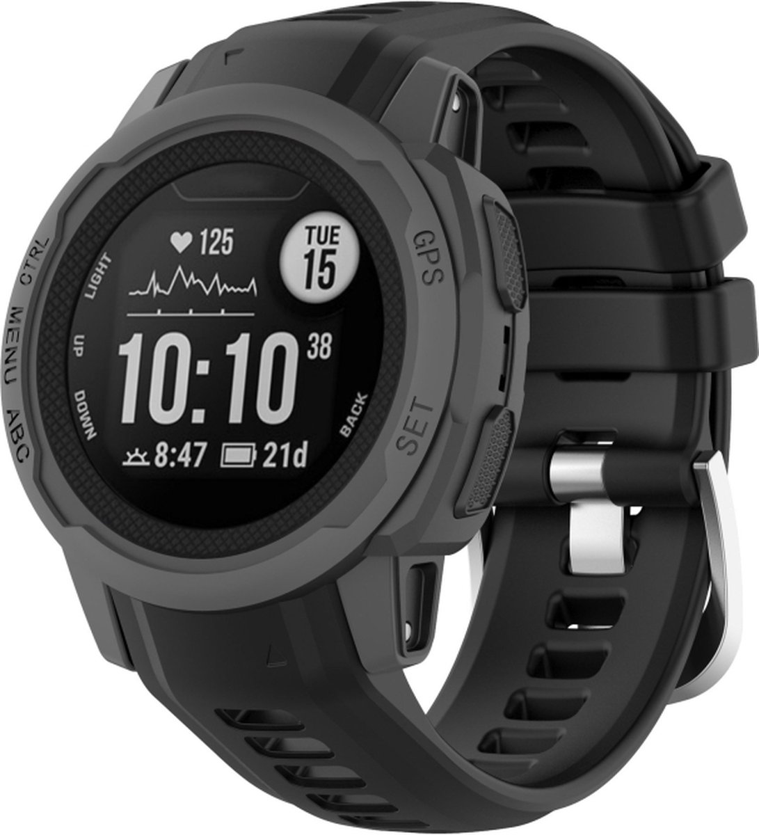 Siliconen bandje - geschikt voor Garmin Instinct 2S - zwart