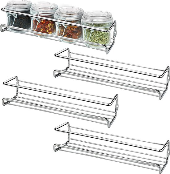 Belle Vous Chrome Muur Montage Specerijen Rek Organizers (x4) – Enkel ...
