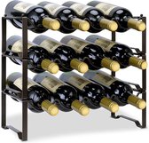 Onafhankelijk wijnrek met 3 niveaus voor 12 flessen wijn houten rek wijnhouder wijnstandaard flessenstandaard voor keuken, eetkamer, bar