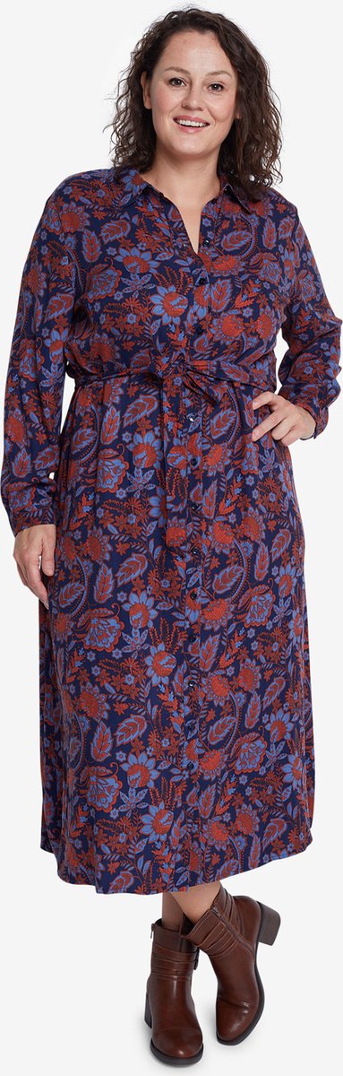 EVIVA - Lange jurk met bloemenprint - blauw, roest