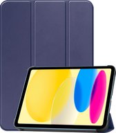 Hoesje Geschikt voor iPad 2022 Hoes Case Tablet Hoesje Tri-fold - Hoes Geschikt voor iPad 10 Hoesje Hard Cover Bookcase Hoes - Donkerblauw