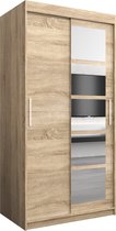 InspireMe - Kledingkast met 2 schuifdeuren, Modern-stijl, Een kledingkast met planken en een spiegel (BxHxD): 100x200x62 - VENEZIA I 100 Sonoma Eik