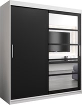 InspireMe - Kledingkast met 2 schuifdeuren, Modern-stijl, Een kledingkast met planken en een spiegel (BxHxD): 180x200x62 - VENEZIA I 180 Wit Mat + Zwart