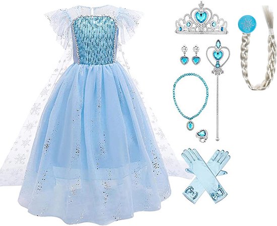 Het Betere Merk - Carnavalskleding meisje - Elsa Jurk - Frozen - Prinsessenjurk Meisje - Blauw - maat 110/116 (120) - Verkleedkleren Meisje