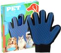Gant bleu anti-poils d'animaux avec illustrations de chiens et chats.
