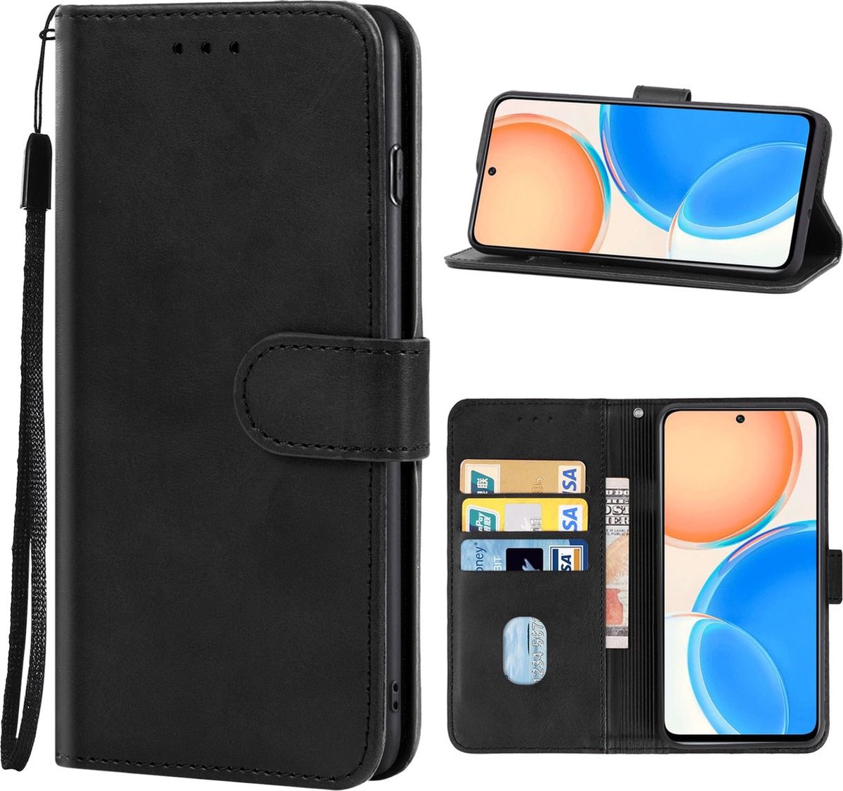 Mobigear Telefoonhoesje geschikt voor HONOR X8 Hoesje | Mobigear Wallet Bookcase Portemonnee | Pasjeshouder voor 2 Pasjes | Telefoonhoesje voor Pinpas / OV Kaart / Rijbewijs - Zwart