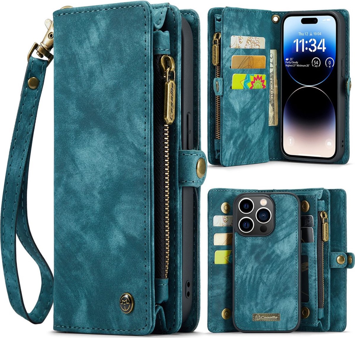 Caseme Telefoonhoesje geschikt voor Apple iPhone 14 Pro Hoesje | Caseme 008 Uitneembare 2in1 Bookcase Portemonnee | Pasjeshouder voor 8 Pasjes | Telefoonhoesje voor Pinpas / OV Kaart / Rijbewijs - Blauw