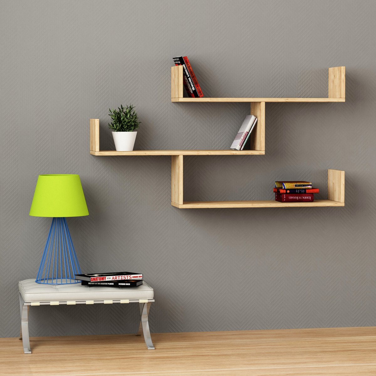 Hocus Picus Zwevende Wandplank – 5-Lagen Wandrek – Modern Wandmeubel van Houtcomposiet – Voor Boeken & Accessoires – Woonkamer of Kantoor – Eenvoudig te Monteren – Antraciet