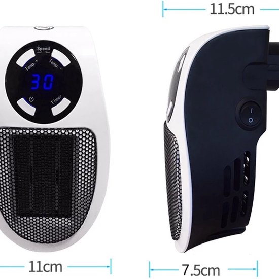 PiProducts Stopcontact Verwarming - Keramische kachel Energiezuinig - Elektrische kachel - Mini Kachel Elektrisch - Werkplaatskachel - 500W - Wit