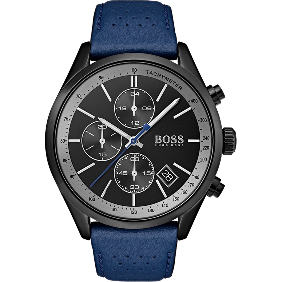 Hugo Boss HB1513563 Horloge - Leer - Blauw - Ø 44 mm