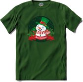 Merry Christmas Sneeuwpop - T-Shirt - Heren - Bottle Groen - Maat M