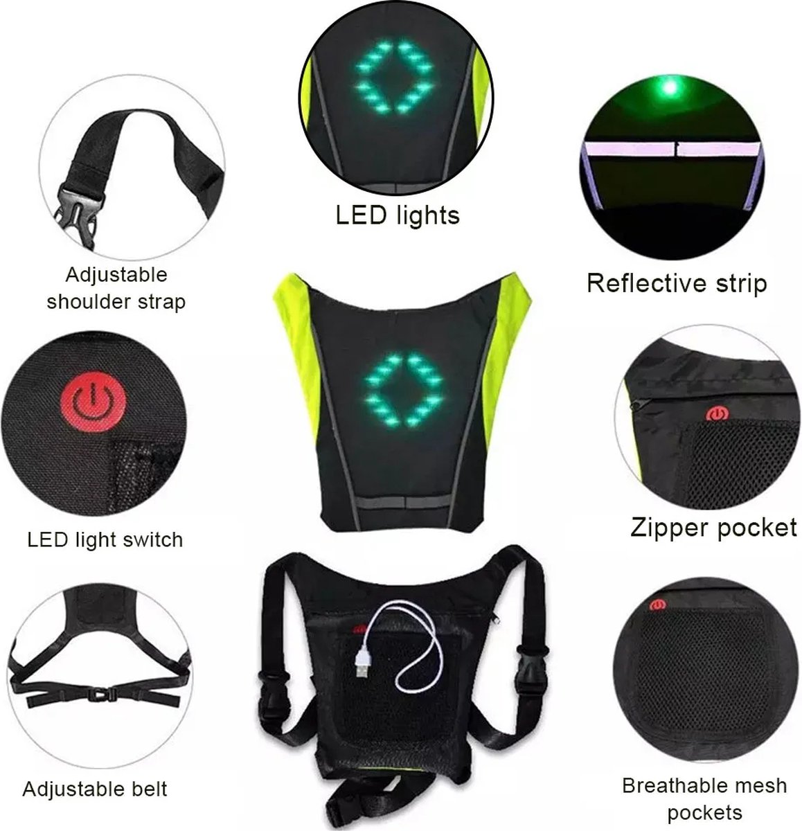 Led-veiligheidsvest | 3 Jahre Garantie | Pro-Idee