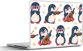 Laptop sticker - 13.3 inch - Pinguïn - Muziek - Gitaar - Kinderen - Patroon - 31x22,5cm - Laptopstickers - Laptop skin - Cover