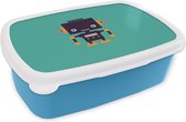 Broodtrommel Blauw - Lunchbox - Brooddoos - Robot - Gezicht - Antenne - Blauw - Jongens - 18x12x6 cm - Kinderen - Jongen