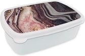 Broodtrommel Wit - Lunchbox - Brooddoos - Marmer - Roze - Goud - Glitter - Marmerlook - 18x12x6 cm - Volwassenen