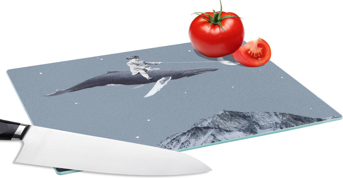Glazen Snijplank - 28x20 - Ruimte - Jongen - Maan - Walvis - Snijplanken Glas