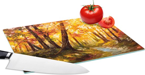 Planche à découper en Verres - 28x20 - Peinture - Automne - Forêt - Peinture à l'huile - Planches à découper en Glas