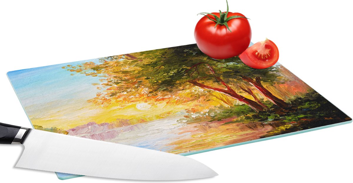 Glazen Snijplank - 28x20 - Natuur - Schilderij - Boom - Water - Snijplanken Glas