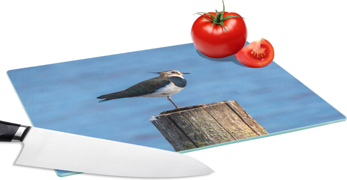 Glazen Snijplank - 28x20 - Vogel - Dieren - Paal - Blauw - Kievit - Snijplanken Glas