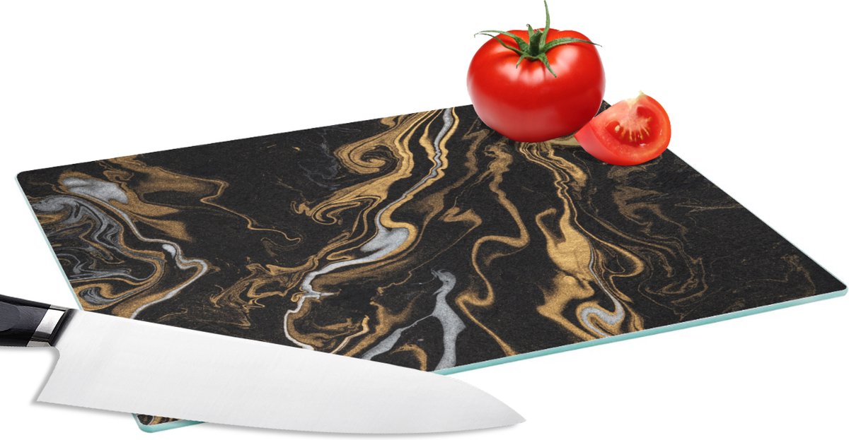 Glazen Snijplank - 28x20 - Marmer - Zilver - Goud - Abstract - Snijplanken Glas