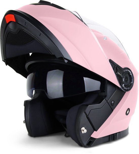 VINZ Santiago Systeemhelm Roze / Systeem Helm / Scooterhelm / Brommerhelm / Motorhelm voor Scooter / Brommer / Motor