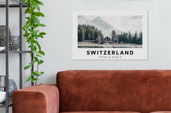 Tableau sur toile Suisse - Berg - Chalet - Vert - 90x60 cm - Décoration murale