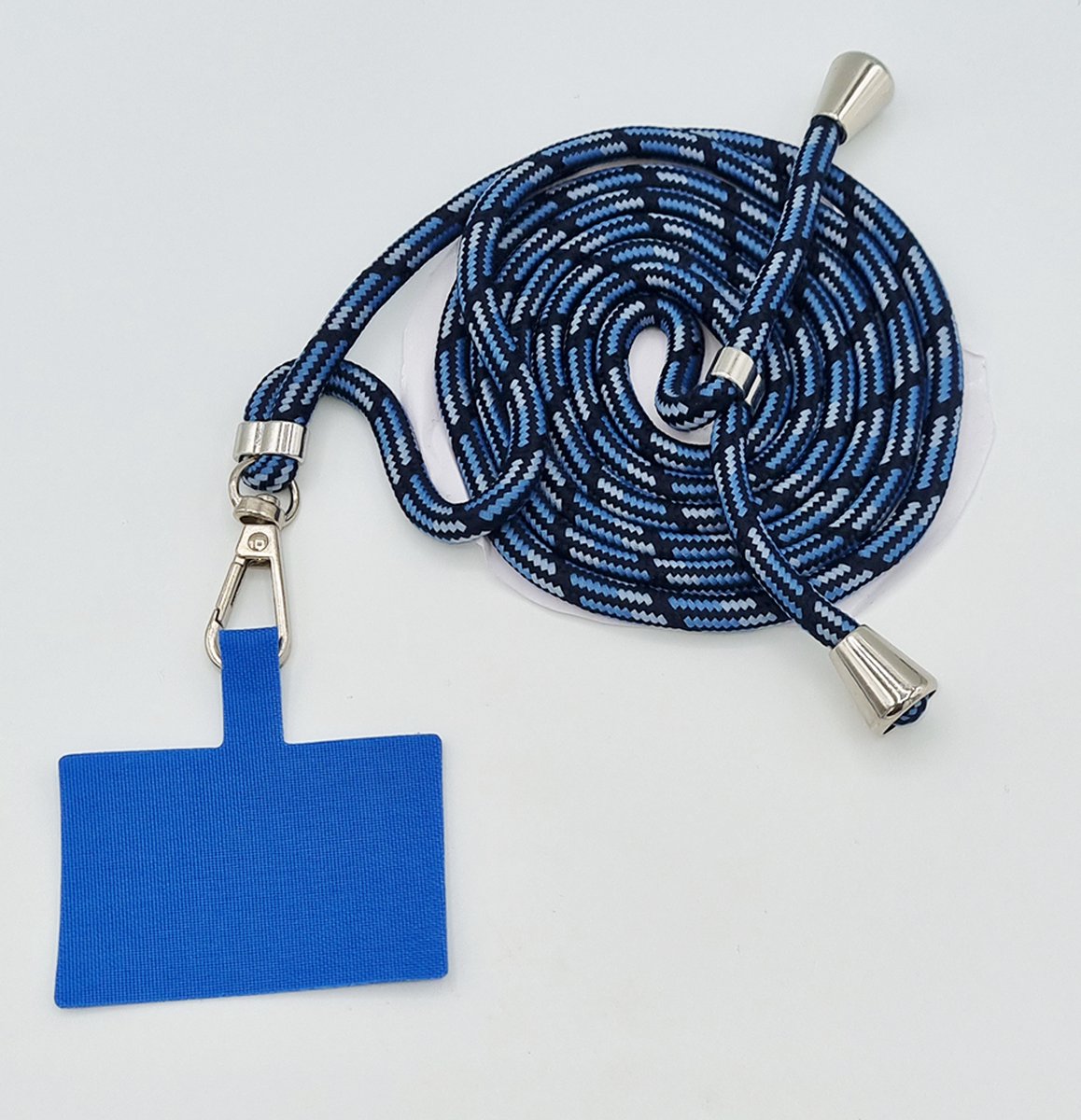 Universele verstelbare telefoonkoord - zwart / blauw - 150 cm