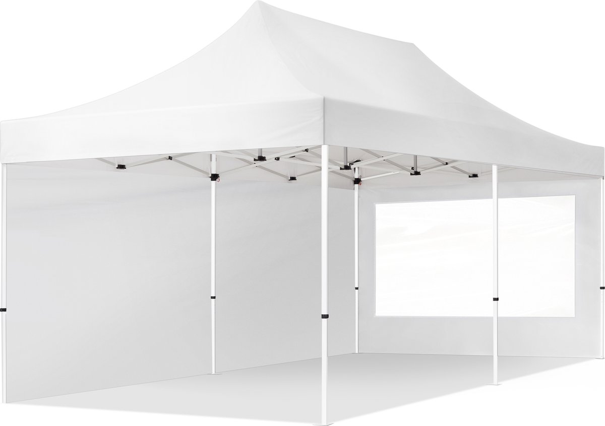 3x6 m Easy Up partytent Vouwpaviljoen, ECONOMY staal 30mm met zijwanden (panorama), wit
