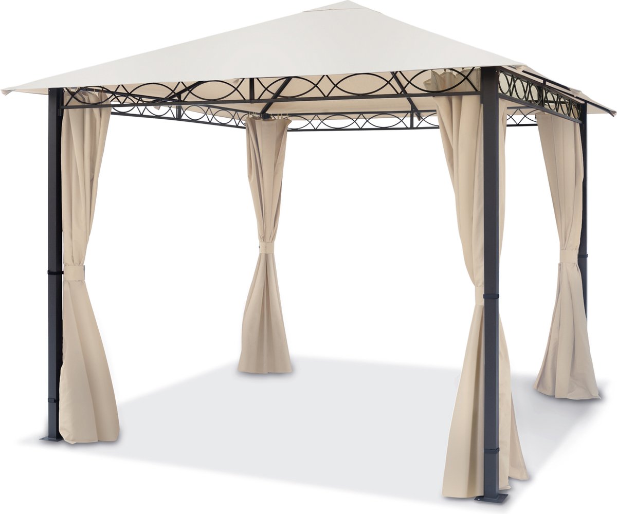 Tuinpaviljoen 3x3 m ca. 220 g/m² dakzeil waterdicht premium paviljoen met 4 zijwanden tuintent in crème partytent