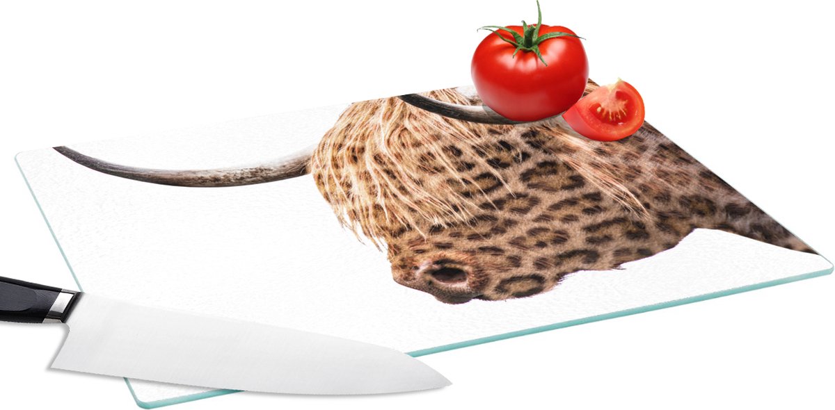 Glazen Snijplank - 39x28 - Schotse hooglander - Panter - Wit - Snijplanken Glas